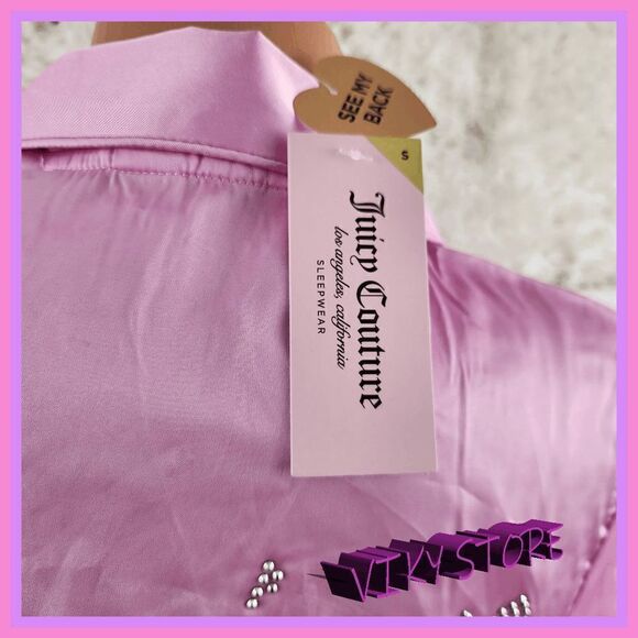 NWT {Juicy Couture} Pink Studded Logo Satin 2 Pieces Pajama Set Large NWT - Picture 4 of 11